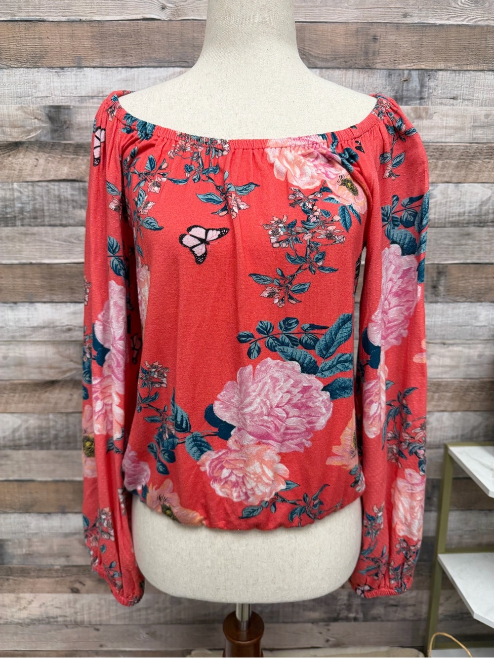 Anthropologie Pink Floral Print Crop Top